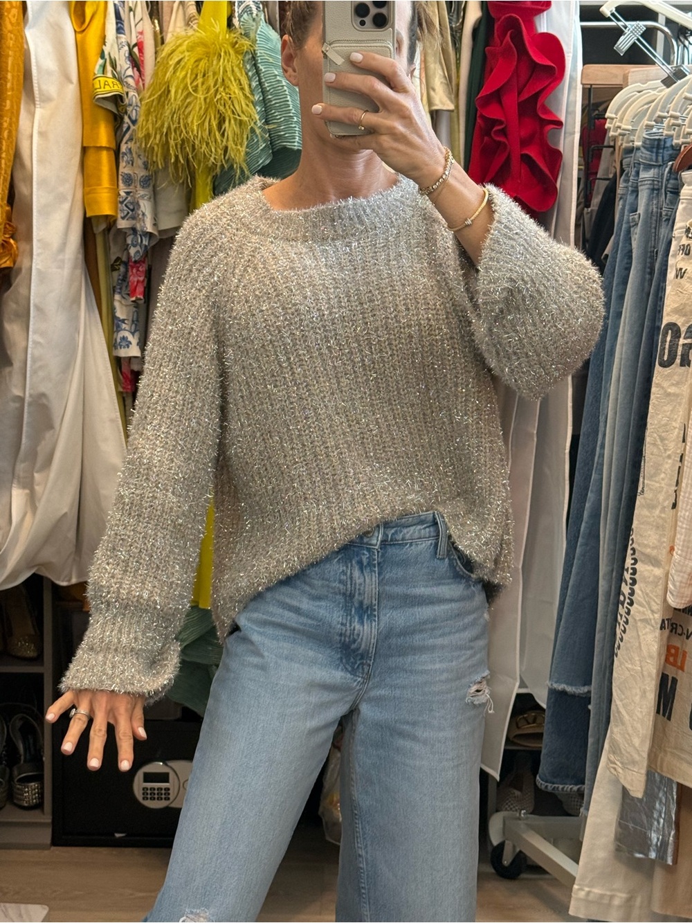 Metallic Silver Tinsel Sweater